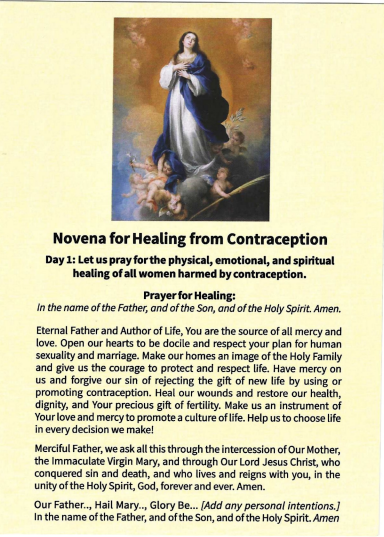Novena for healing from contraception. Nine days of praying for emotional, physical, and spiritual healing.